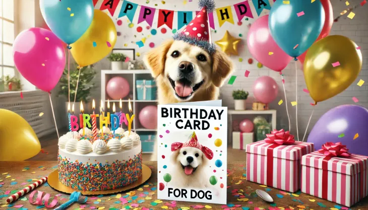 A-joyful-dog-wearing-a-colorful-party-hat-surrounded-by-balloons-confetti-and-a-birthday-cake-with-candles-The-image-features-a-visible-birthday