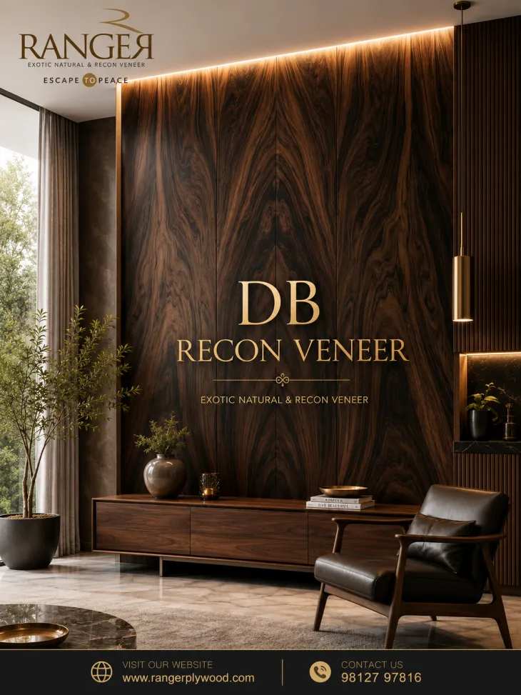 Discover premium DB Recon Veneer by Ranger Plywood. High-quality decorative veneer with consistent grain, elegant finish, and durability for furniture, interiors, doors, and wall panels.