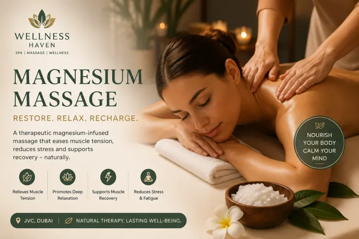 Magnesium massage therapy at Wellness Haven in JVC Dubai for muscle recovery and relaxation