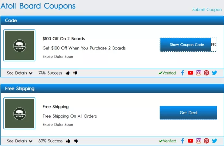Atoll Board discount codes