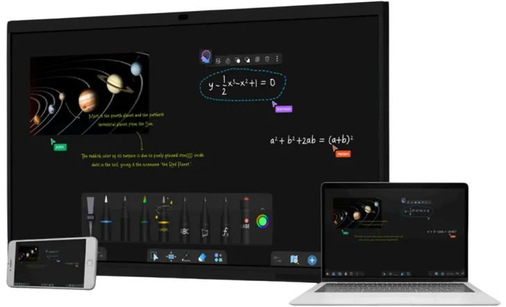 An interactive flat panel, mobile and laptop showing Intellinote