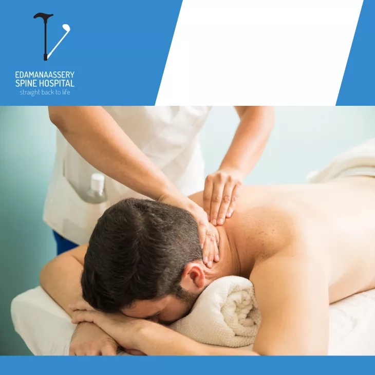 Ayurvedic therapist massaging the neck of a male patient