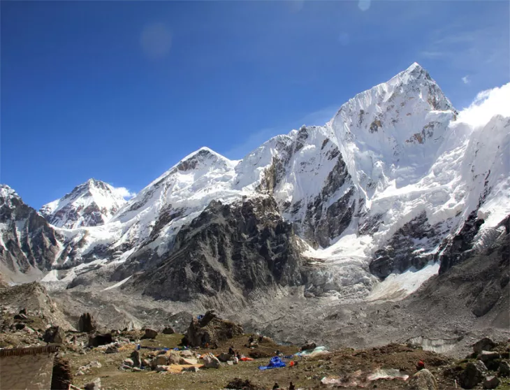 everest himalayas from gorakshep on a clear day.