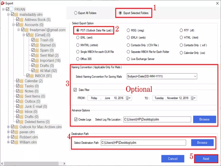 OLM to PST Converter