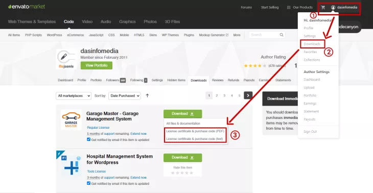 how to find codecanyon purchase key 