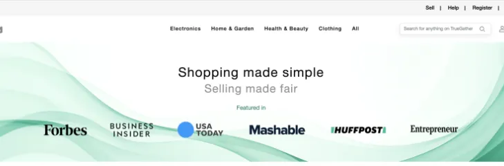 TrueGether zero-fee eBay alternative marketplace homepage screenshot