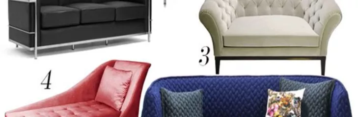 Different types of sofas and ottomans