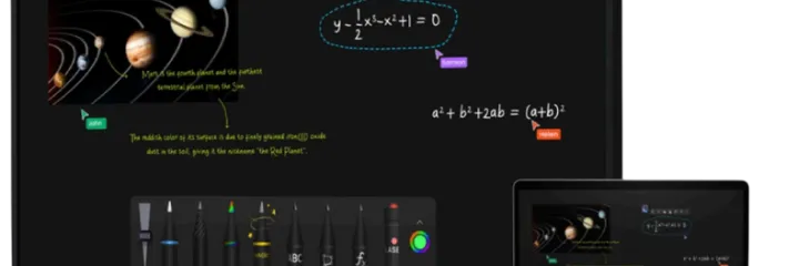 An interactive flat panel, mobile and laptop showing Intellinote