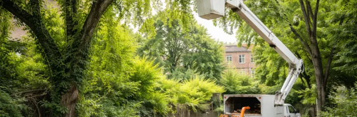 Expert workers trimming trees
