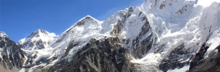 everest himalayas from gorakshep on a clear day.
