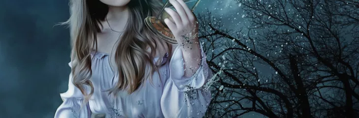 woman in moonlight with hourglass