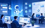 AI-powered customer support center with virtual assistants, automated workflows, and real-time business analytics dashboards.