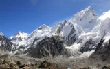everest himalayas from gorakshep on a clear day.